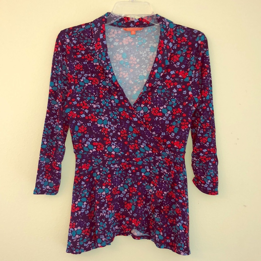 ModCloth Faux Wrap Floral Peplum Top